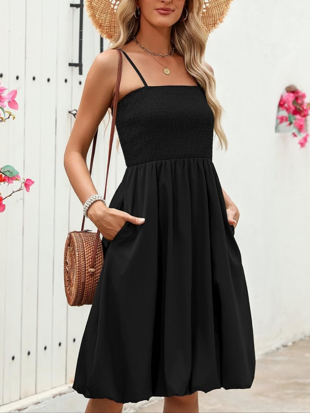 NWT Black Smocked Sundress with Pockets